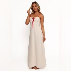 Petal & Pup Cream Maxi Dress with Red Straps and Tie